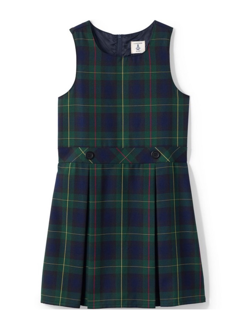 Lands' End Girls' Green and Navy Plaid Jumper